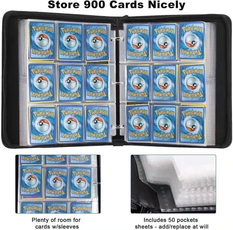PU Leather Zipper Card Binder, Large Capacity Trading Card Collection Album